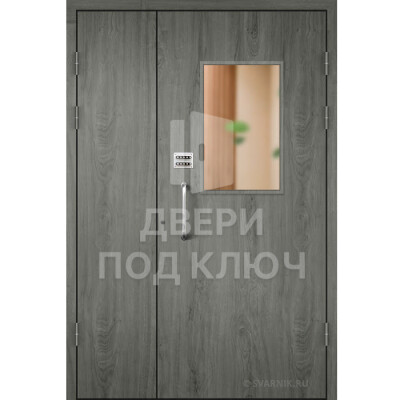 Подъездная дверь с темными панелями МДФ и стеклом ДПК-13712